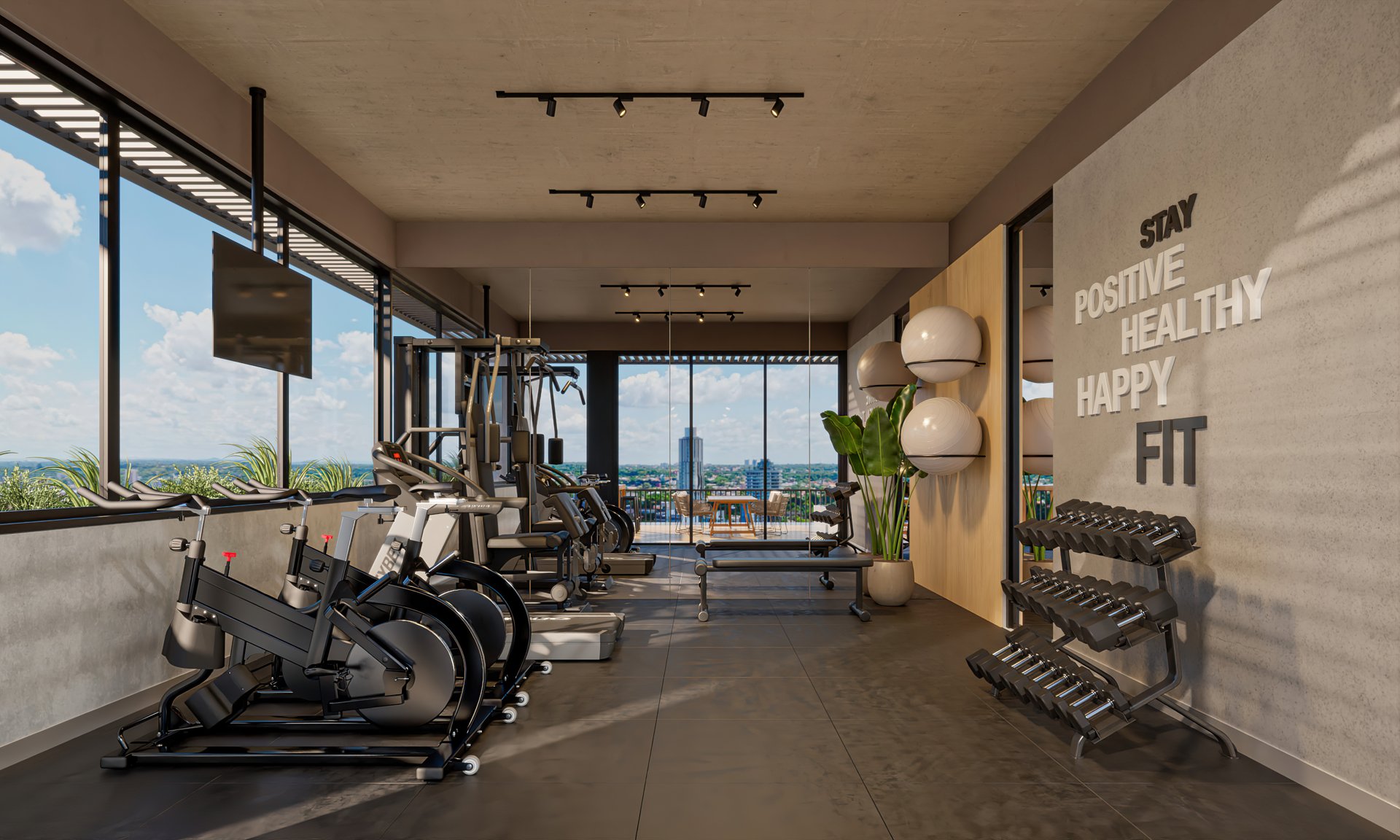 Gimnasio con vistas panorámicas a Asunción