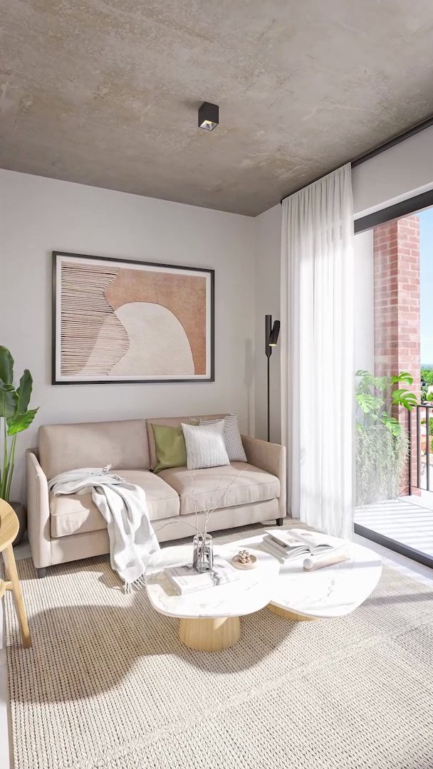 Salón de la vivienda de 1 dormitorio, inicio del recorrido en vídeo
