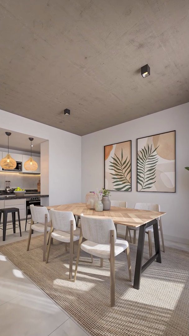 Comedor de la vivienda de 2 dormitorios, inicio del recorrido en vídeo