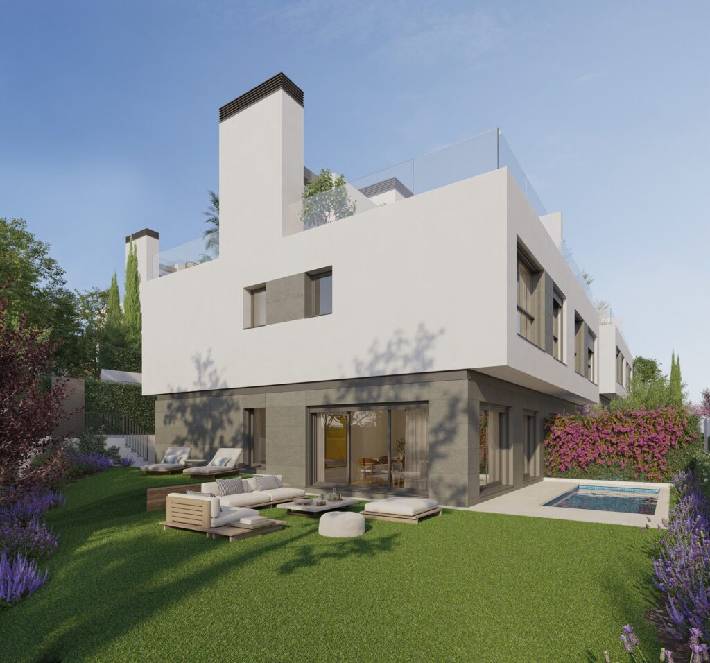 Jardín y piscina privada de una unifamiliar de Las Rozas